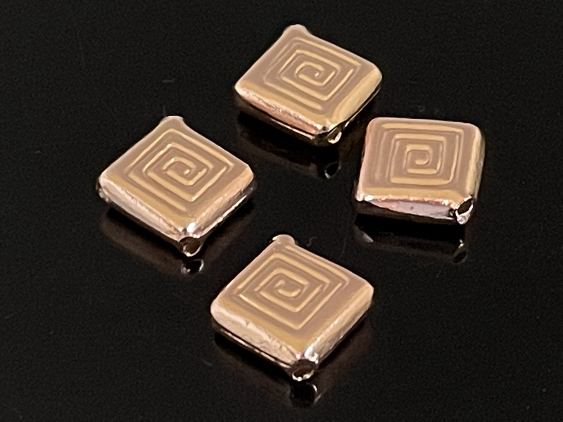 KZ-228 Thai karen hill tribe handmade silver 2 rose gold vermeil medium line printed square bead