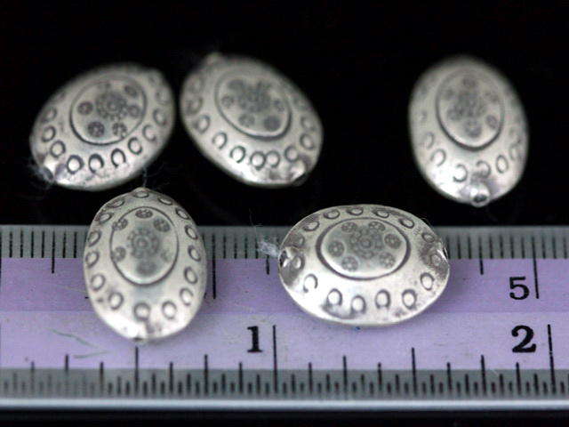 KT-002 thai karen hill tribe silver 2 fancy print oval puffy bead