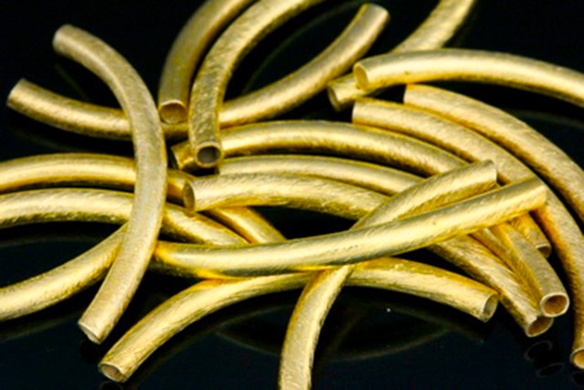 KG-018 24K gold vermeil Karen hill tribe handmade silver 10 brushed curve tube bead