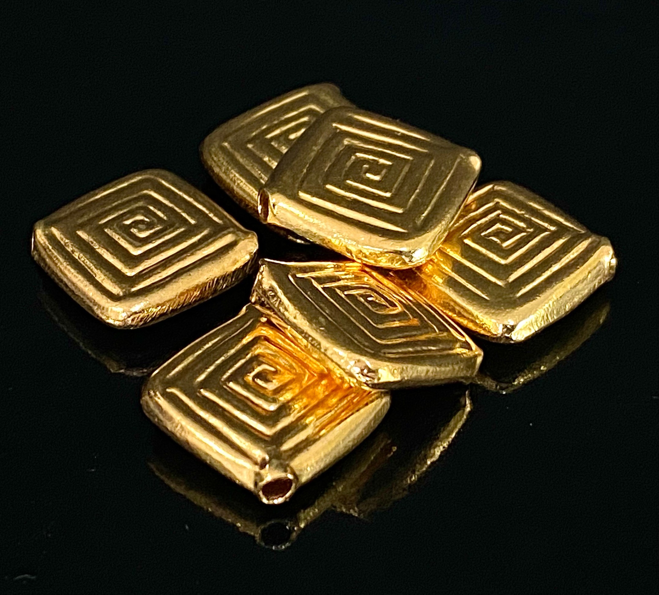 KG-142 Thai karen hill tribe silver 2 gold vermeil medium line printed square bead