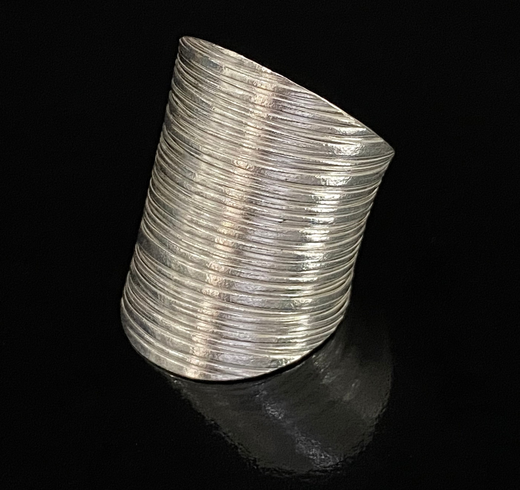 KY-012 Thai karen hill tribe handmade silver long scratch ring