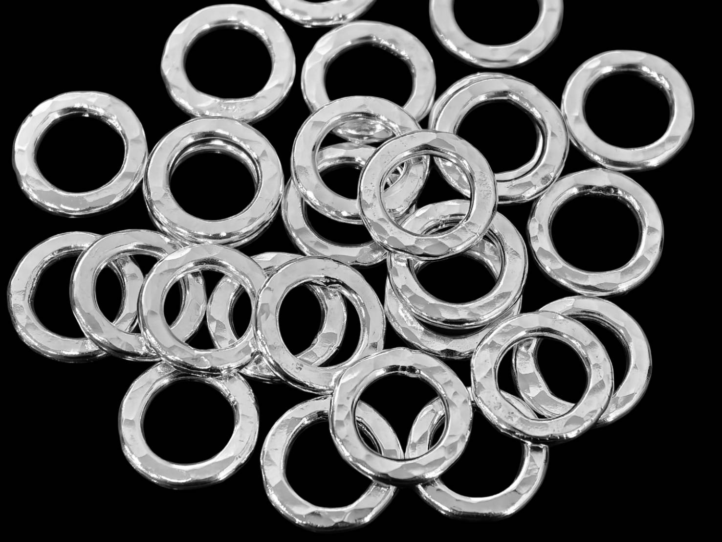 KA-060 Thai karen hill tribe handmade silver 2 hammered flat round hoop