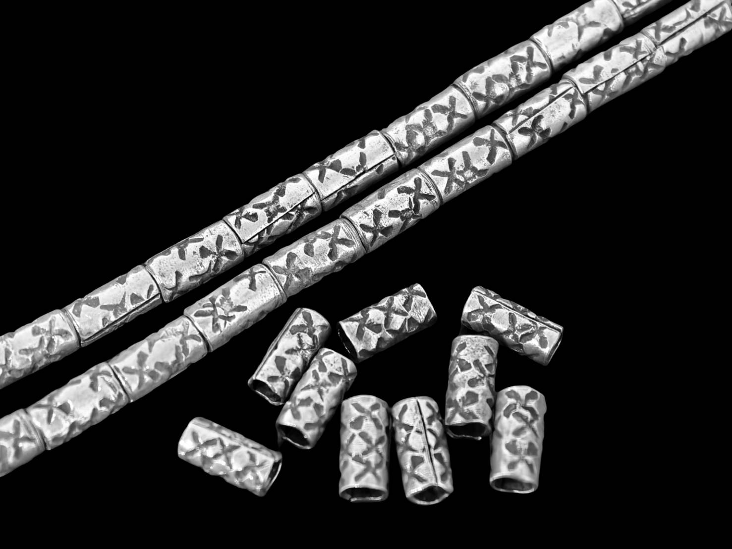 KD-009 Thai karen hill tribe handmade silver 25 fancy tube bead