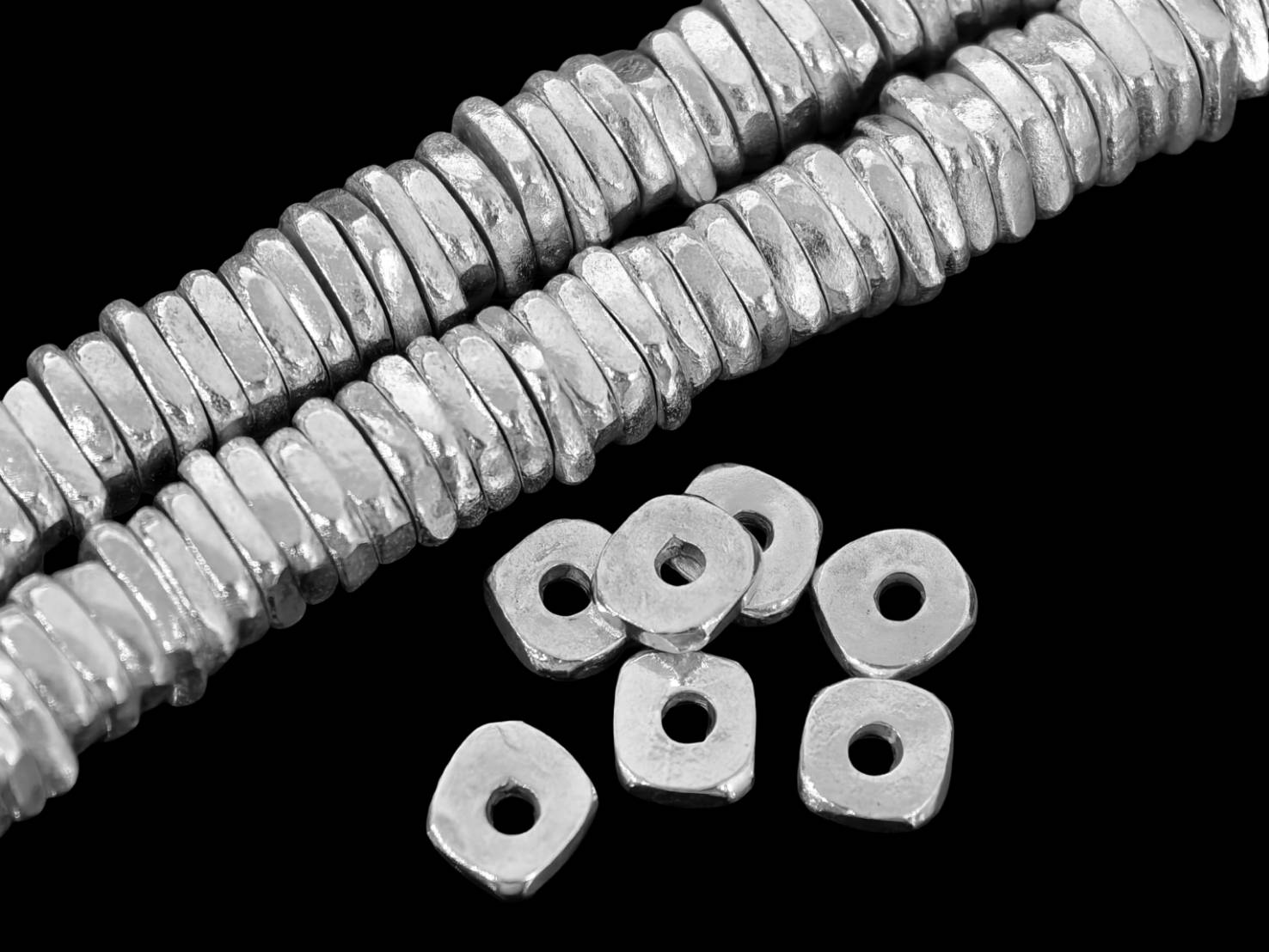 KJ-016 Thai karen hill tribe handmade silver 20 square chip bead