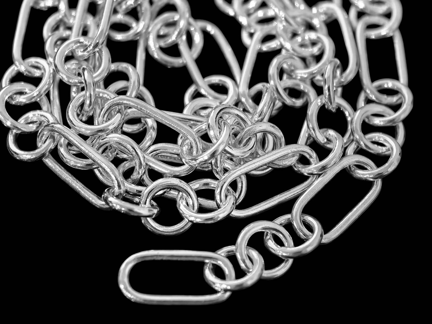 KL-032 Thai karen hill tribe handmade silver 24 Inches oval and round plain link chain 