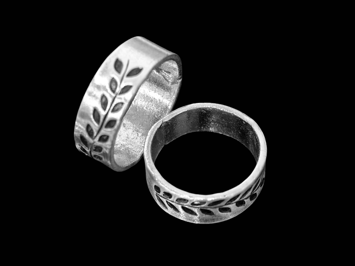 KY-019 Thai Karen Hill Tribe silver handmade rings leaf print