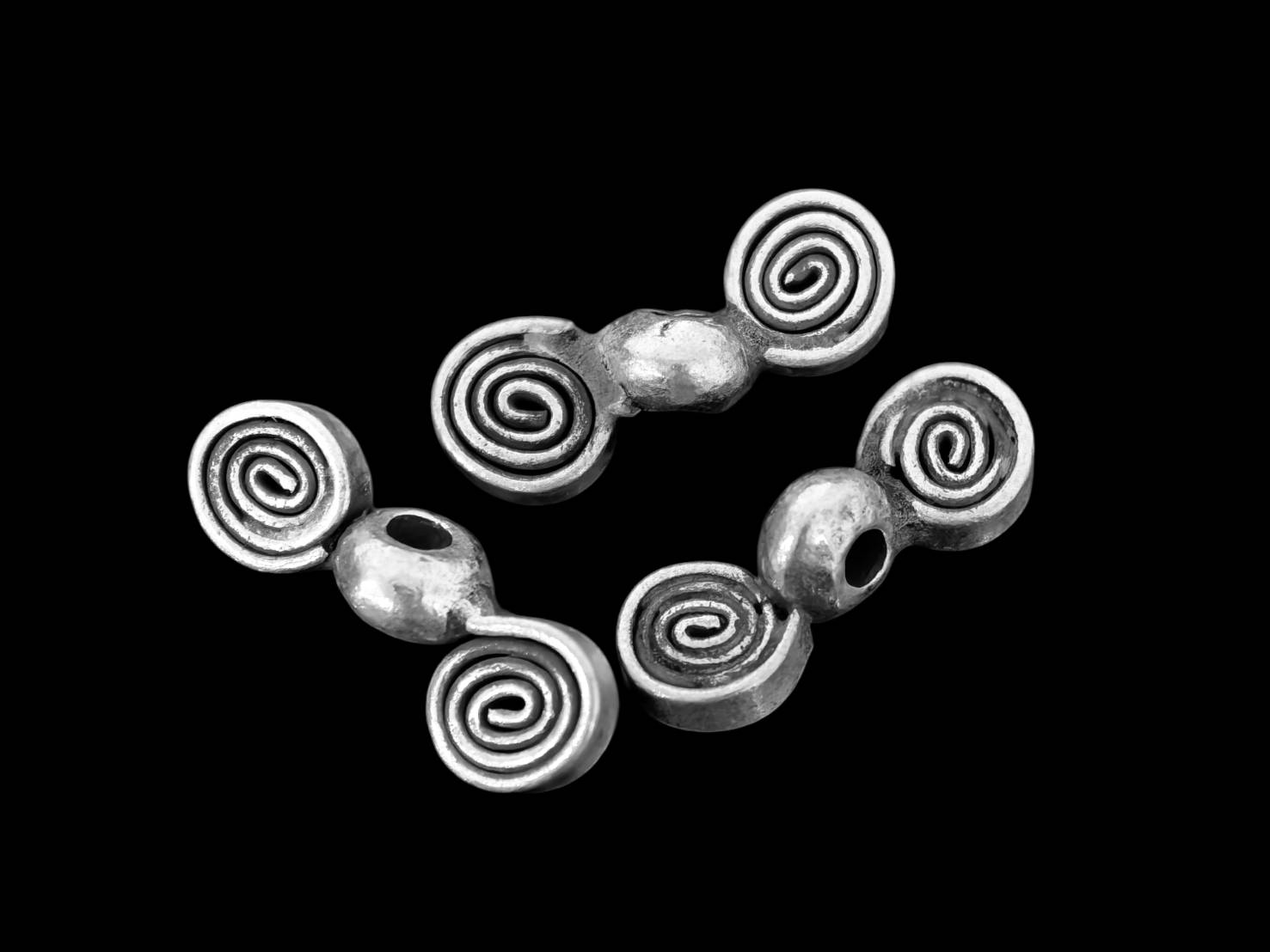 2KH-043 thai karen hill tribe handmade silver 6 double swirl wire bead