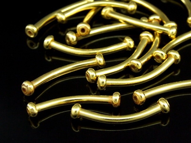 KG-302 24K gold vermeil Karen hill tribe handmade silver 4 curved tube bead 