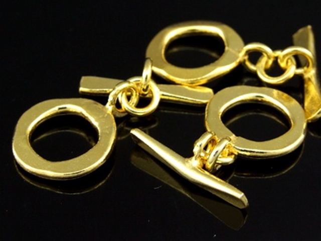 KG-251 24K gold vermeil Karen hill tribe handmade silver 1 hammered bar toggle