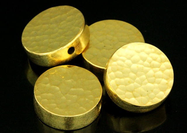 KG-040 Thai karen hill tribe silver 2 gold vermeil hammered cylinder round shaped bead