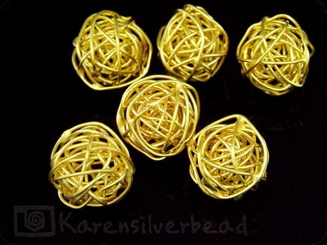 KG-026 24K gold vermeil 4 thai karen hill tribes handmade silver small wire ball bead