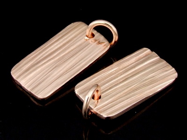 KZ-104 24K rose gold vermeil thai karen hill tribe handmade silver 2 Scratch rectangular disc charm