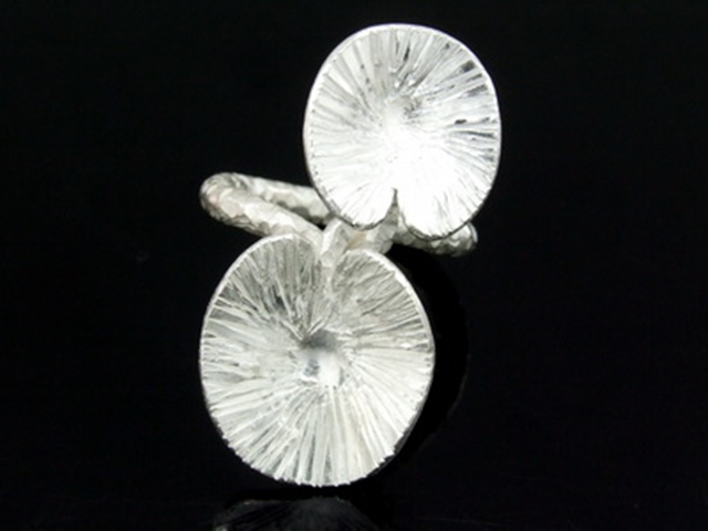 KY-032 Thai karen hill tribe handmade silver double lotus leaf ring