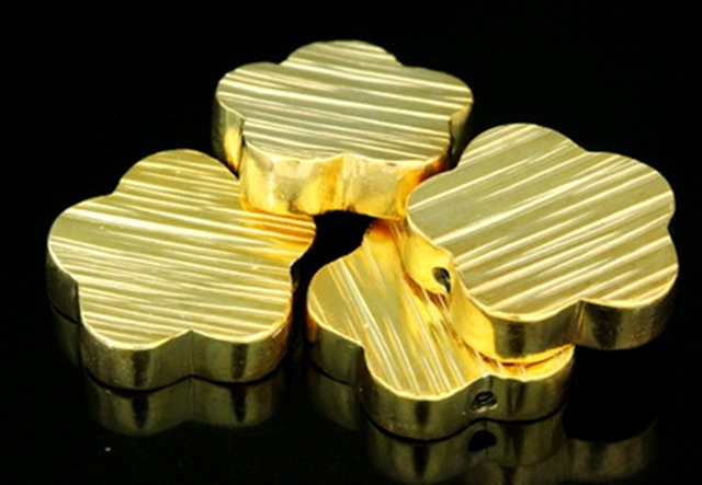 KG-061 Thai karen hill tribe silver 1 gold vermeil line hammered scratch cylinder flower shaped bead