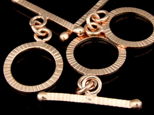 KZ-158 24K rose gold vermeil thai karen hill tribe handmade silver 1 scratch round bar toggle