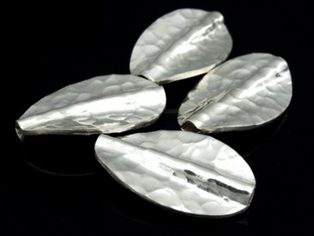 KJ-020 Thai karen hill tribe handmade silver 2 hammered twist leaf bead