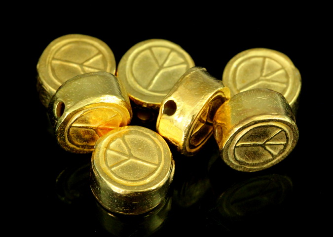 KG-110 Thai karen hill tribe handmade silver 2 gold vermeil peace sign cylinder shaped bead