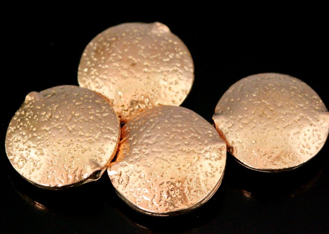 KZ-233 Thai karen hill tribe handmade silver 2 rose gold vermeil hammered puffed bead