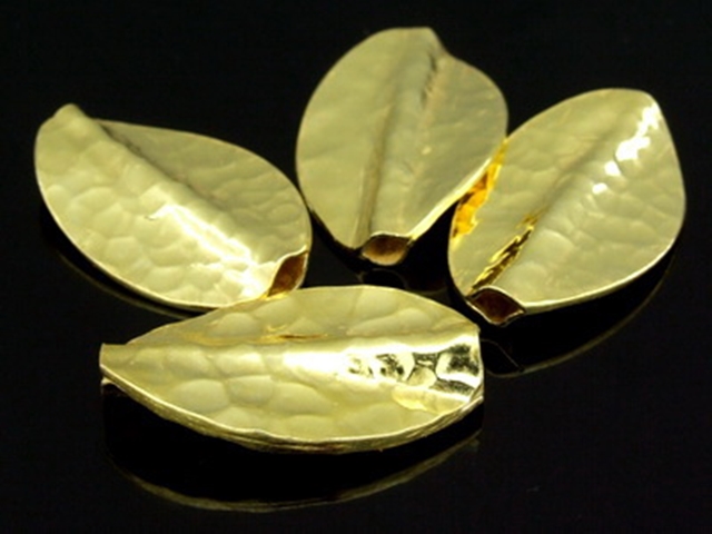 KG-387 24K Gold vermeil 2 thai karen hill tribes handmade silver hammered twist leaf bead