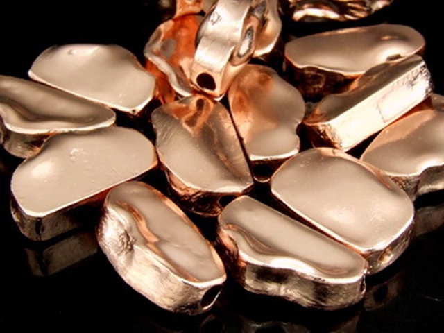 KZ-058 24K rose gold vermeil thai karen hill tribe handmade silver 4 rough nugget shape bead 