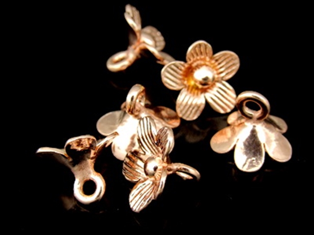 KZ-017 24K rose gold vermeil thai karen hill tribe handmade silver 4 mini flower charm