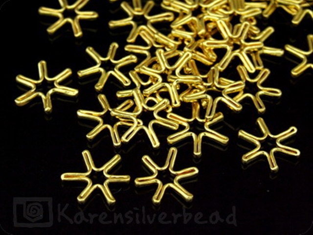 KG-016 24K gold vermeil 10 thai karen hill tribes handmade silver  Snow flake shape bead