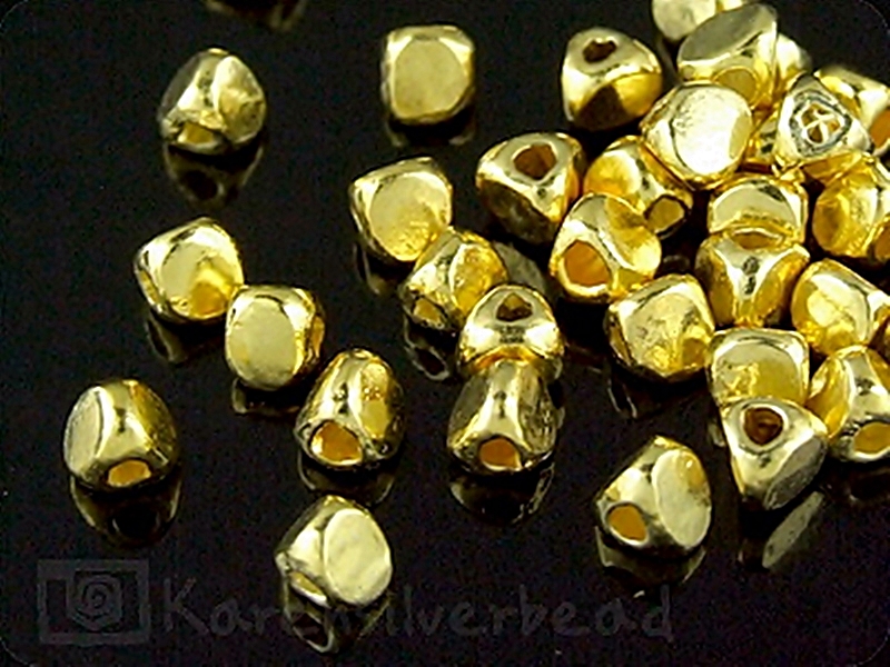KG-045 24K gold vermeil 10 thai karen hill tribes handmade silver threc face faceted bead