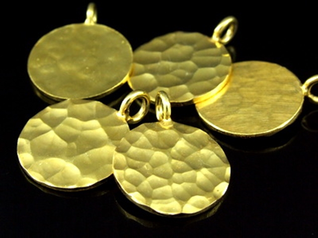 KG-262 24K gold vermeil Karen hill tribe handmade silver 2 hammered round disc charm (double face)