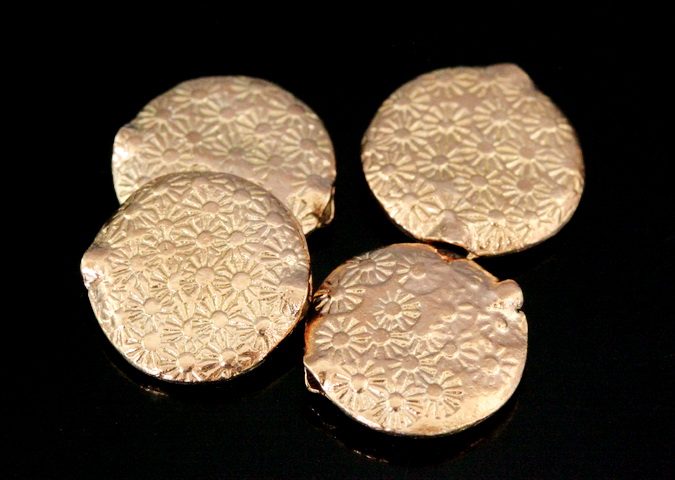 KZ-232 Thai karen hill tribe handmade silver 2 rose gold vermeil daisy print fancy puffy bead