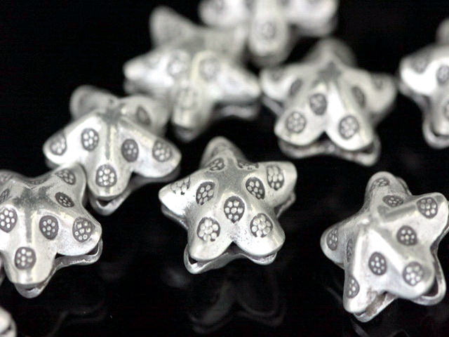 KD-008 thai karen hill tribe silver 2 star puffy bead with flower print