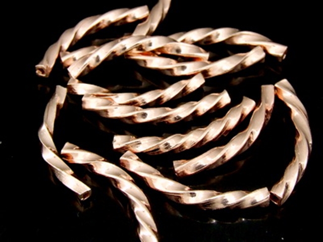 KZ-125 24K rose gold vermeil thai karen hill tribe handmade silver 6 swirl square curved tube bead 