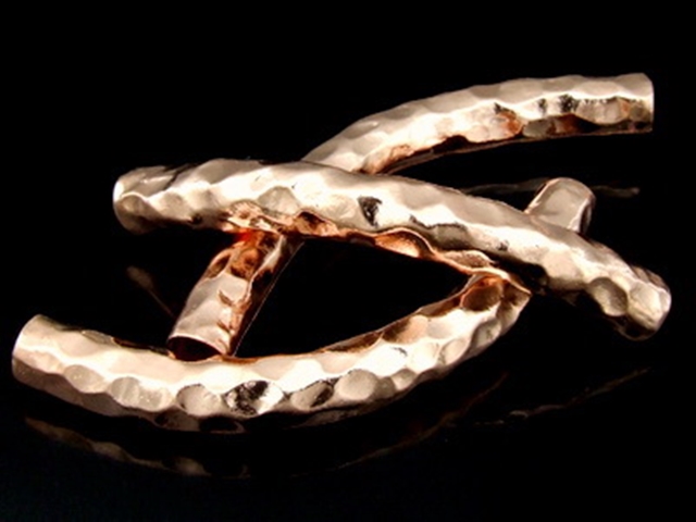 KZ-079 24K rose gold vermeil thai karen hill tribe handmade silver 1 hammered curved tube bead 