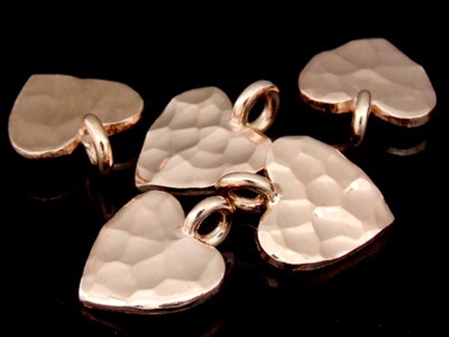KZ-100 24K rose gold vermeil thai karen hill tribe handmade silver 5 Hammered heart shape charms (Fix hoop)