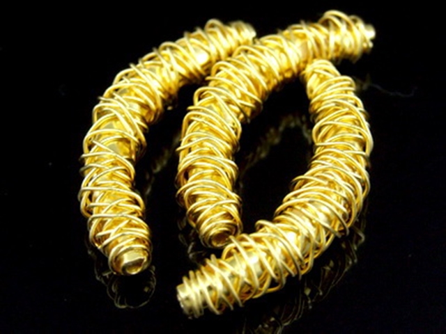 KG-161 24K gold vermeil 1 thai karen hill tribes handmade silver wire wrap curve tube bead 