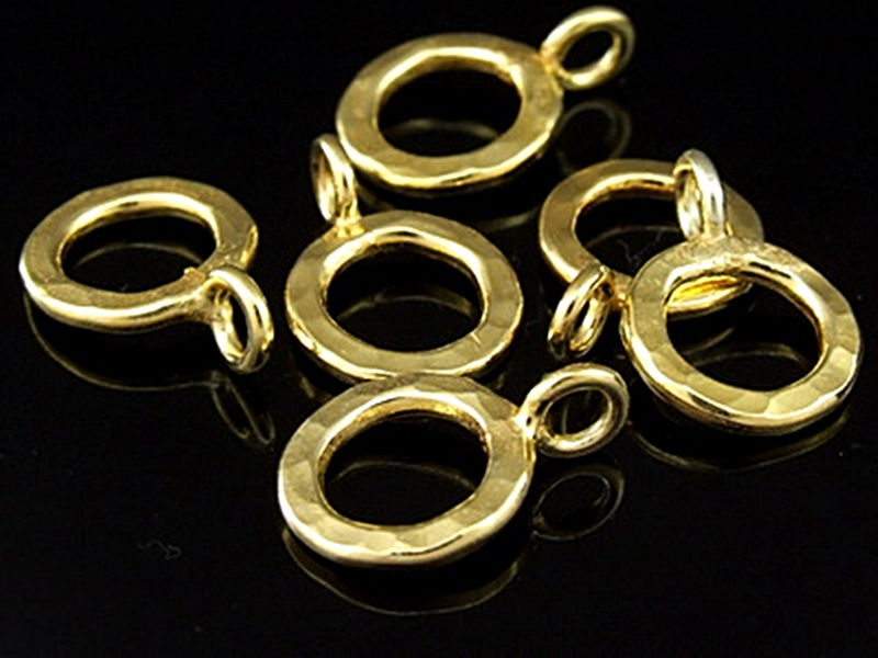 KG-261 24K gold vermeil Karen hill tribe handmade silver 2 hammered round charm 