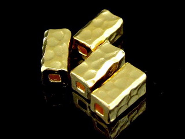 KG-148 24K gold vermeil 2 thai karen hill tribes handmade silver hammered square tube bead 