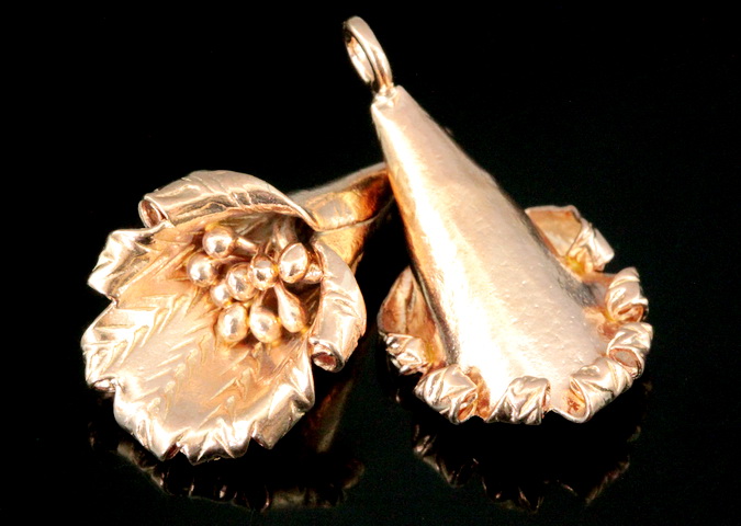 KZ-248 Thai karen hill tribe handmade silver 1 rose gold vermeil long wild flower charm