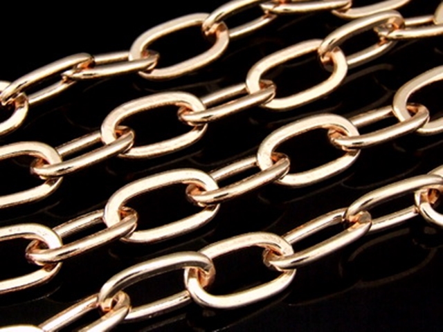 KZ-191 24K rose gold vermeil thai karen hill tribe handmade silver flat oval link chain 18 inches 