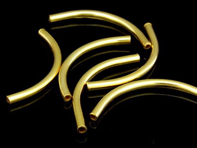 KG-354 24K gold vermeil thai karen hill tribe handmade silver 10 Plain curve tube beads