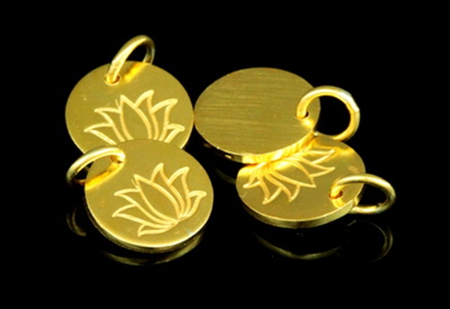 KG-526 Thai karen hill tribe handmade silver 4 gold vermeil printed lotus disc charm