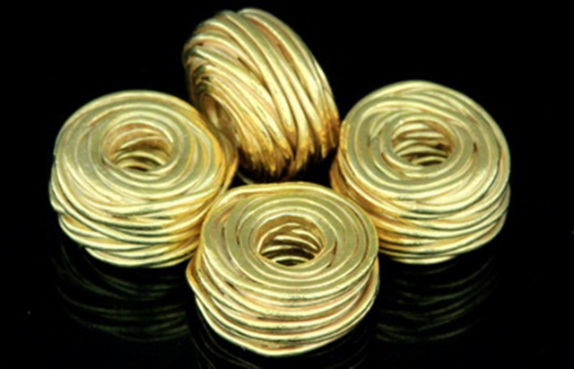 KG-212 24K gold vermeil Karen hill tribe handmade silver 3 wire wrap bead