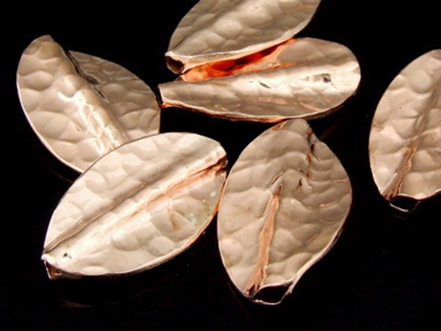 KZ-154 24K rose gold vermeil thai karen hill tribe handmade silver 1 hammered twist leaf bead 