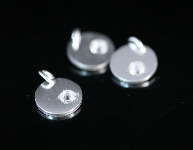 8KH-117 thai karen hill tribe silver 1 round disc charm open jump ring with swarovski crystal birthstone(Apr:Crystal)