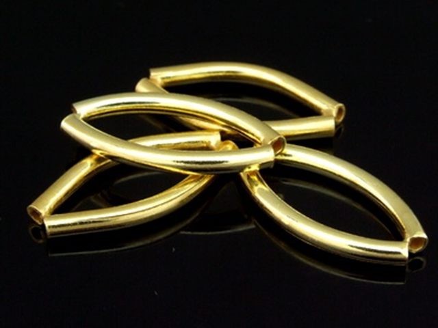 KG-350 24K gold vermeil thai hill tribe handmade silver 6 Twin plain curve tube bead