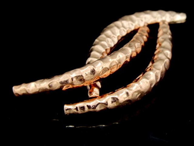 KZ-009 24K rose gold vermeil thai karen hill tribe handmade silver 2 hammered curved tube bead  