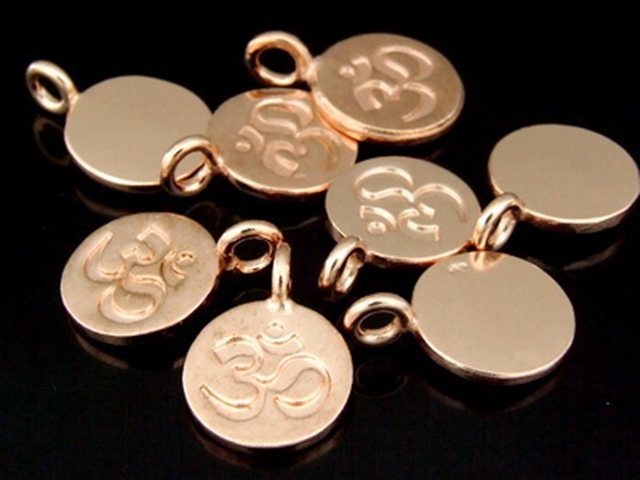 KZ-168 24K rose gold vermeil thai karen hill tribe handmade silver 2 small om symbol disc charm 
