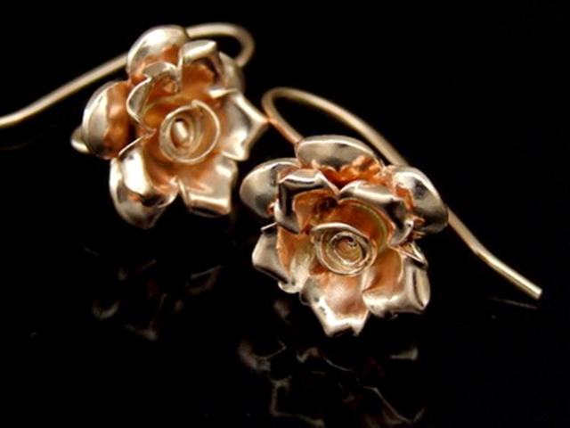 KZ-200 Thai karen hill tribes handmade 24K rose gold vermeil over silver pair rose flower earring 
