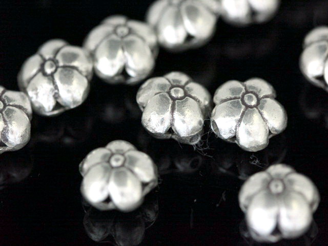 KD-016 thai karen hill tribe silver 4 flower puffy beads