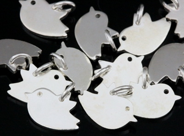 3KH-130 Thai karen hill silver 6 small die cut chick bird shape charm