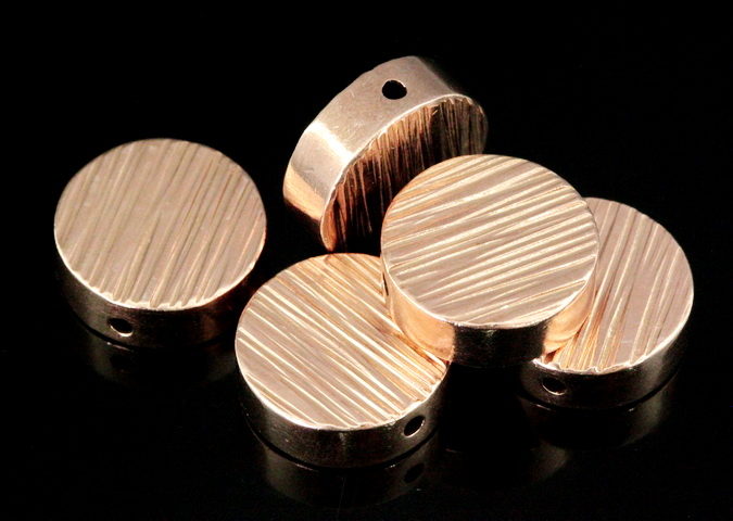 KZ-250 thai karen hill tribe handmade silver 4 rose gold vermeil line hammered scratch cylinder round shaped bead